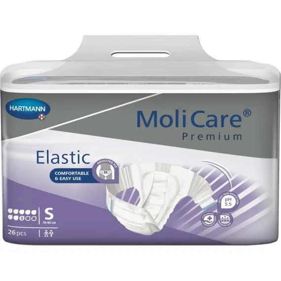 Molicare Premium Elastic Unisex 8 Drops Small Waist 60-90cm 2600ml Pack/26