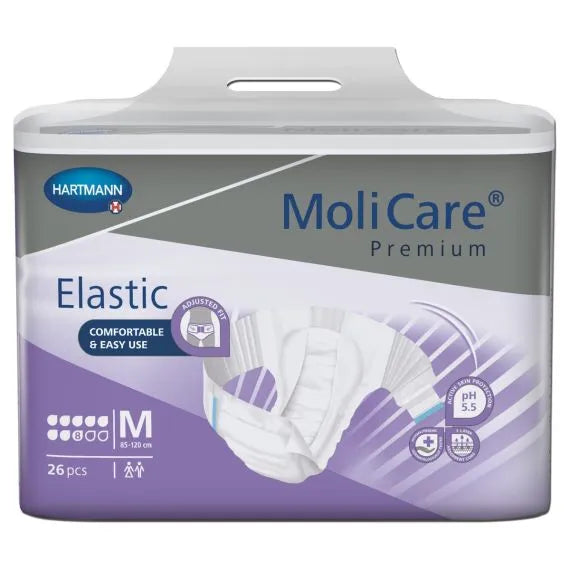Molicare Premium Elastic Unisex 8 Drops Medium Waist 85-120cm 2850ml Pack/26