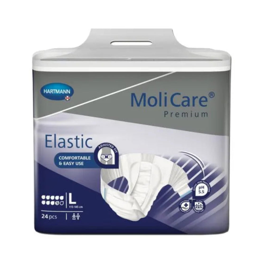 Molicare Premium Elastic Unisex 9 Drops Large Waist 115-145cm 3856ml Pack/24