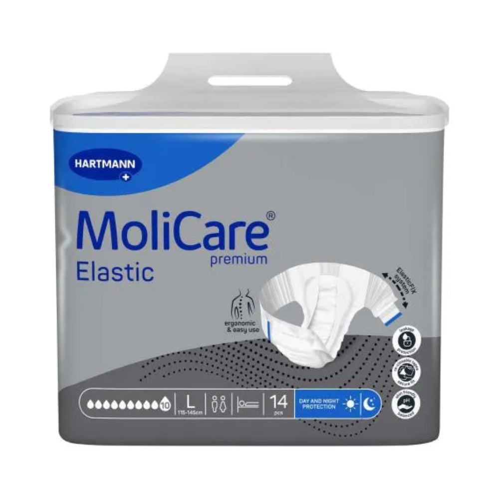 Molicare Premium Elastic Unisex 10 Drops Large Waist 115-145cm 4200ml Pack/14