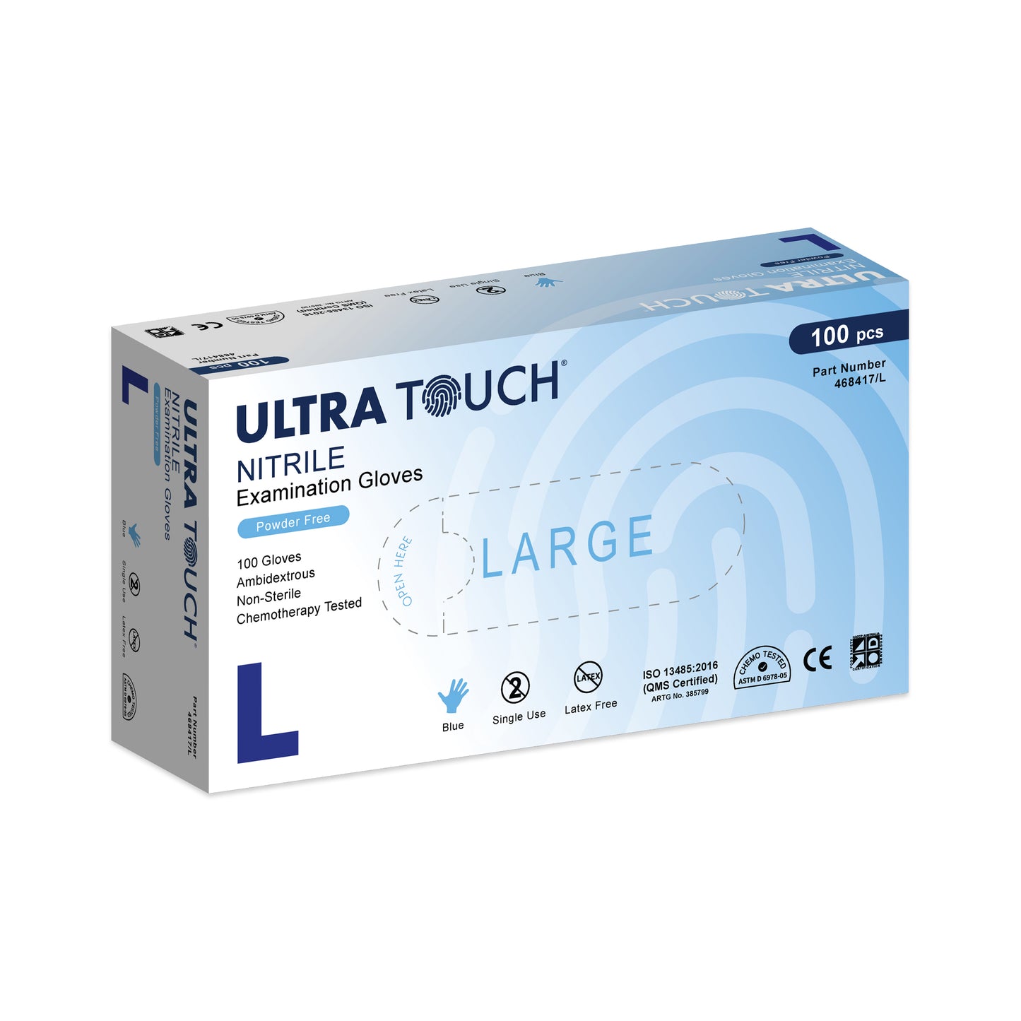 Ultra Touch® Examination Nitrile Gloves Chemo-Tested Blue Powder Free Box/100