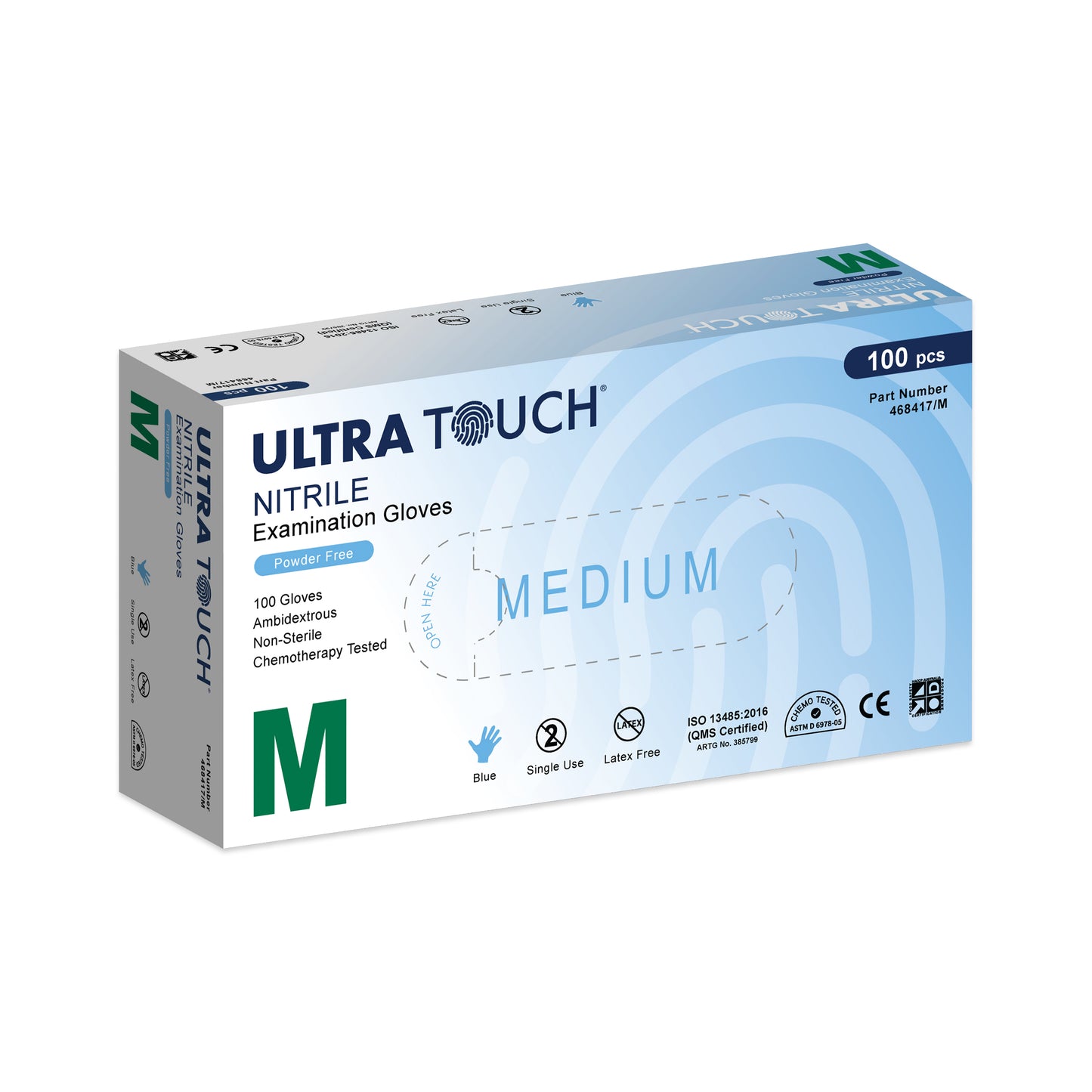 Ultra Touch® Examination Nitrile Gloves Chemo-Tested Blue Powder Free Box/100