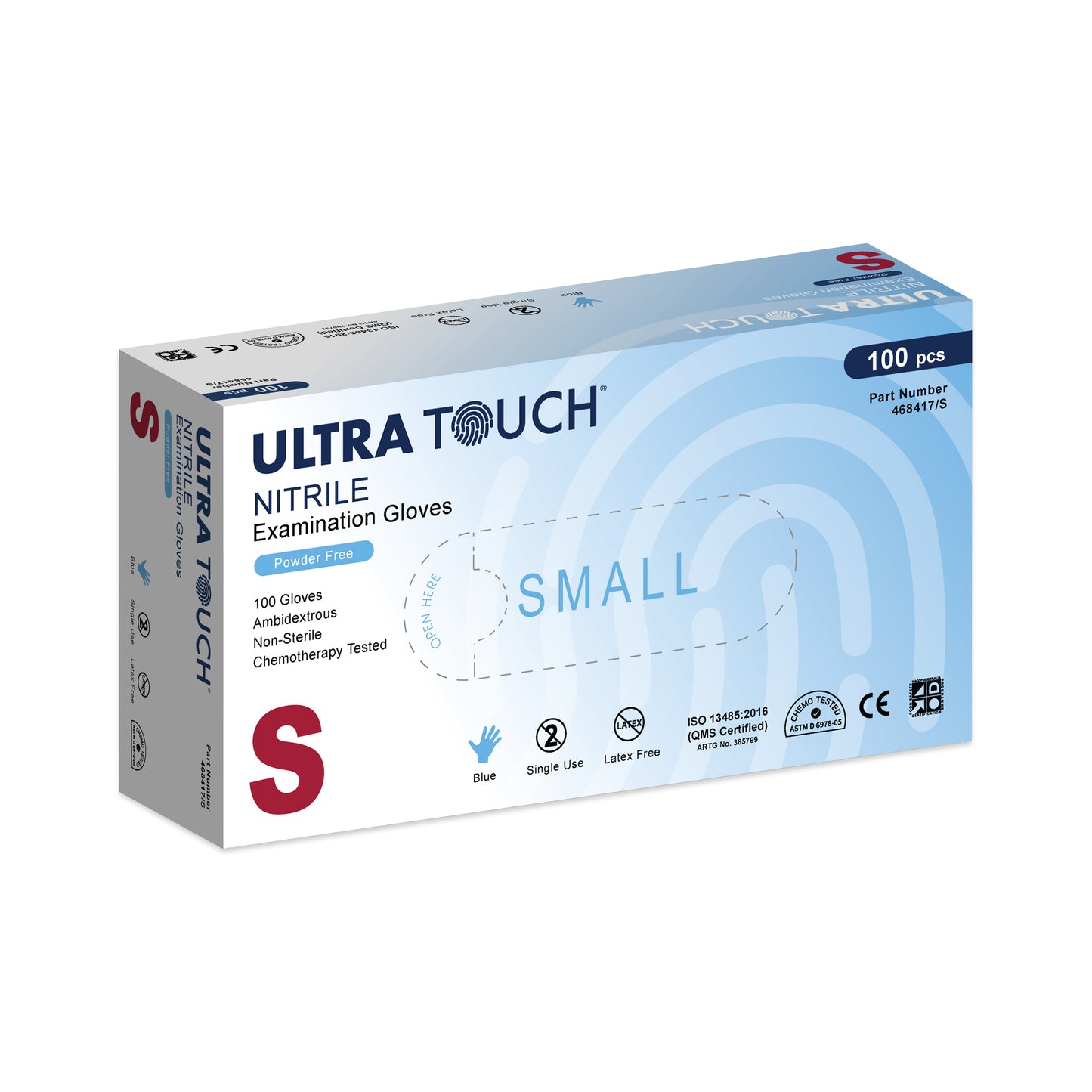 Ultra Touch® Examination Nitrile Gloves Chemo-Tested Blue Powder Free Box/100