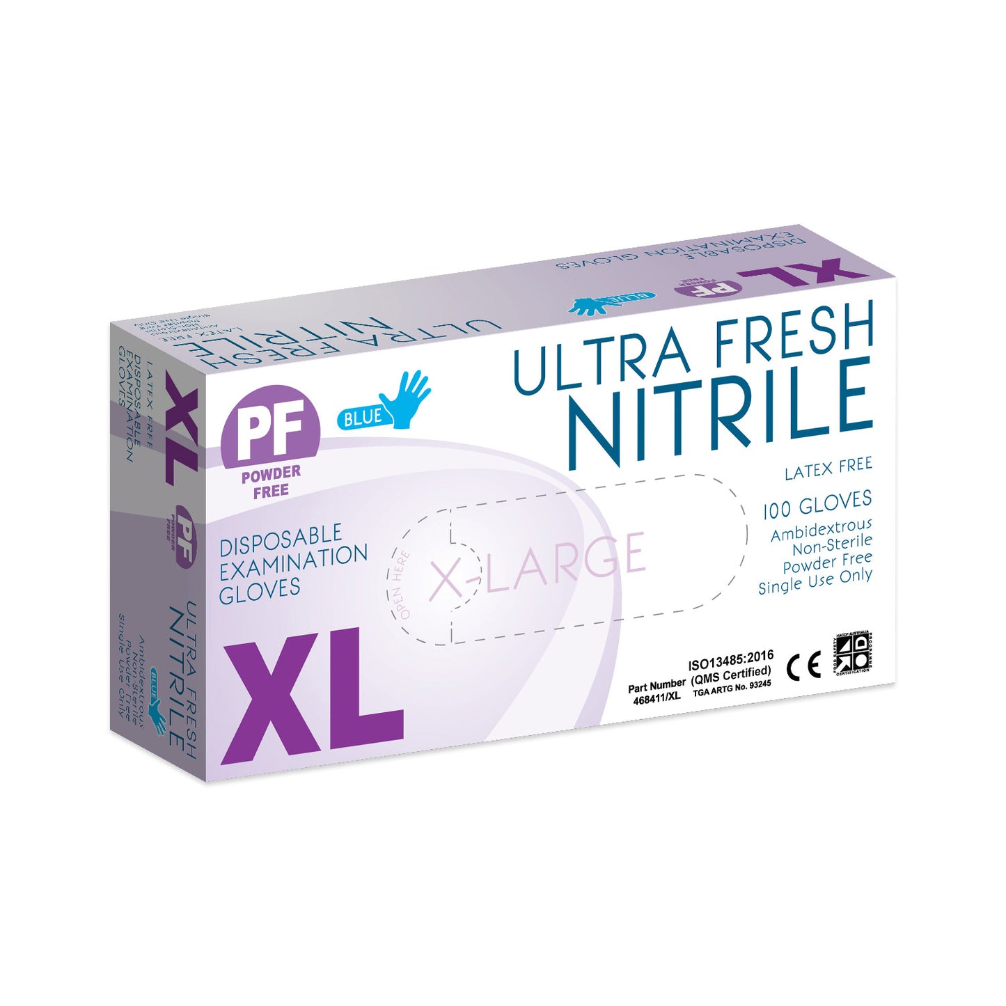 Ultra Fresh® Disposable Examination Nitrile Gloves Chemo-tested Blue Powder-Free Box/100
