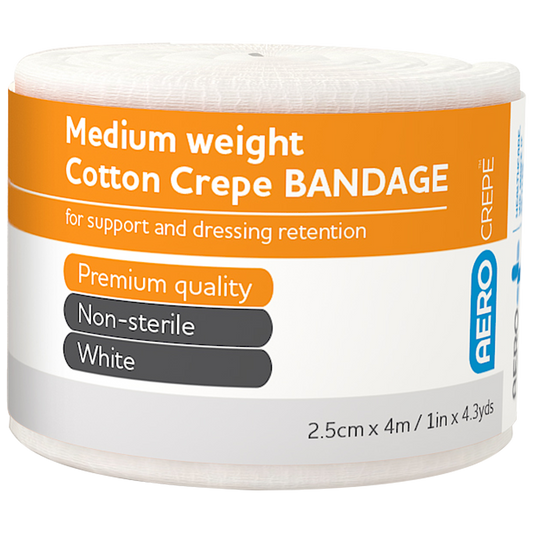 AEROCREPE Medium Cotton Crepe Bandage 2.5cm x 4M Wrap/12