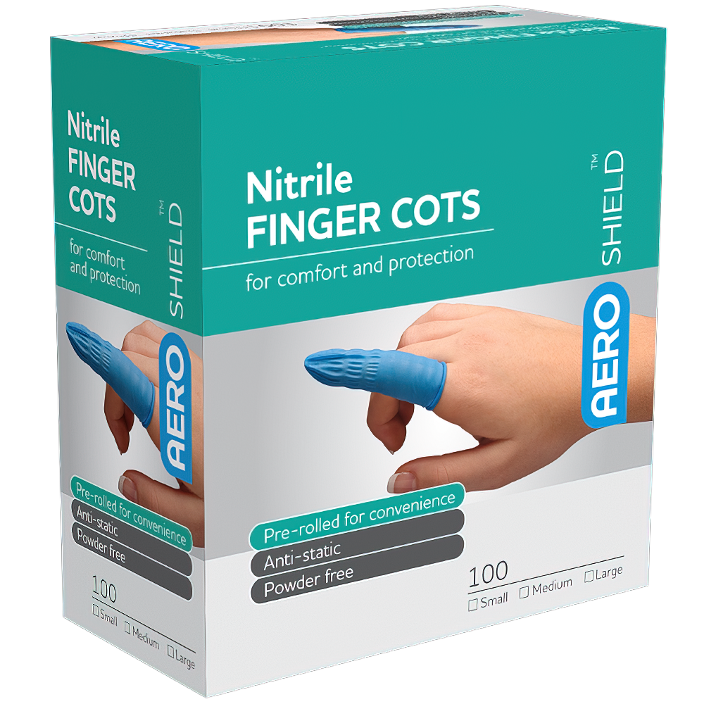 AEROSHIELD X-Large Nitrile Finger Cots Box/100 - Promed Supplies Pty Ltd