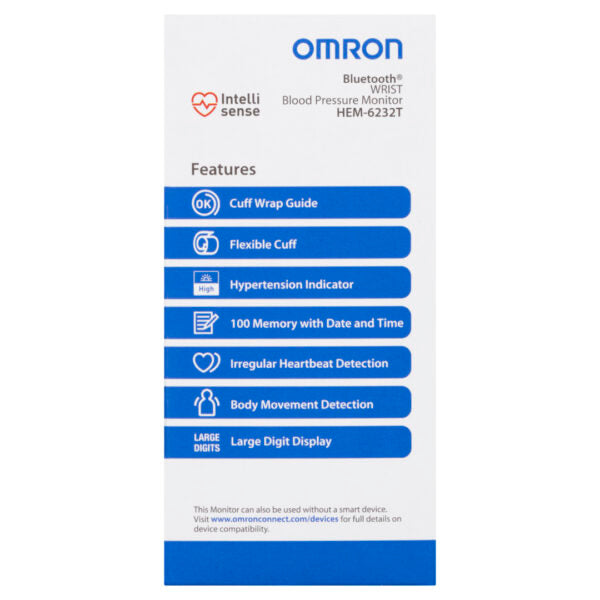 Omron HEM6232T Bluetooth Wrist Blood Pressure Monitor