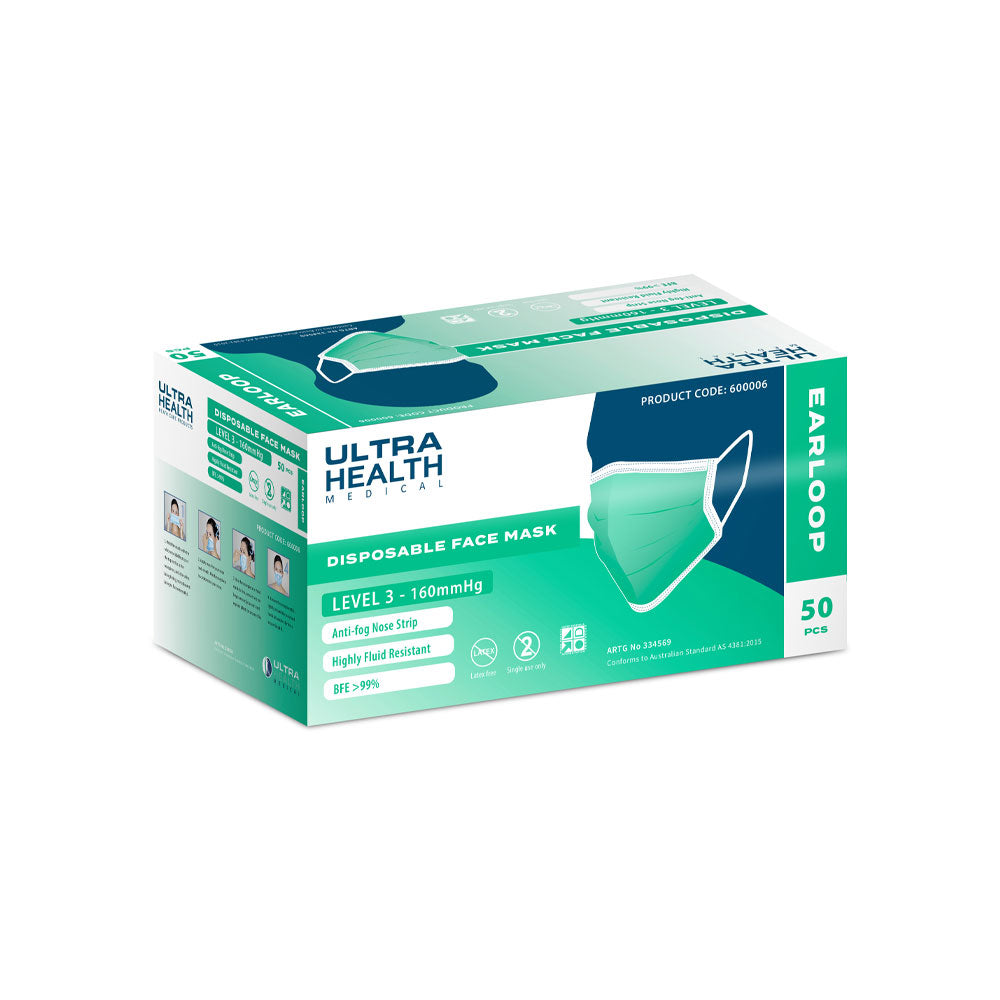 Ultra Health® Surgical Masks Level 3 with Ear loops Carton/1000
