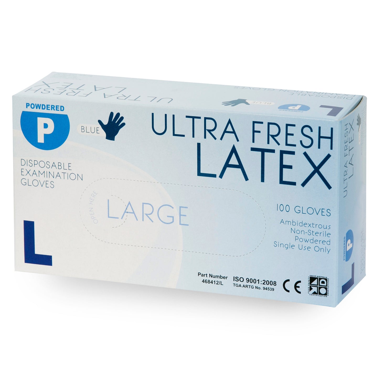 ULTRA FRESH Latex Disposable Powdered Gloves (Blue) Box/100
