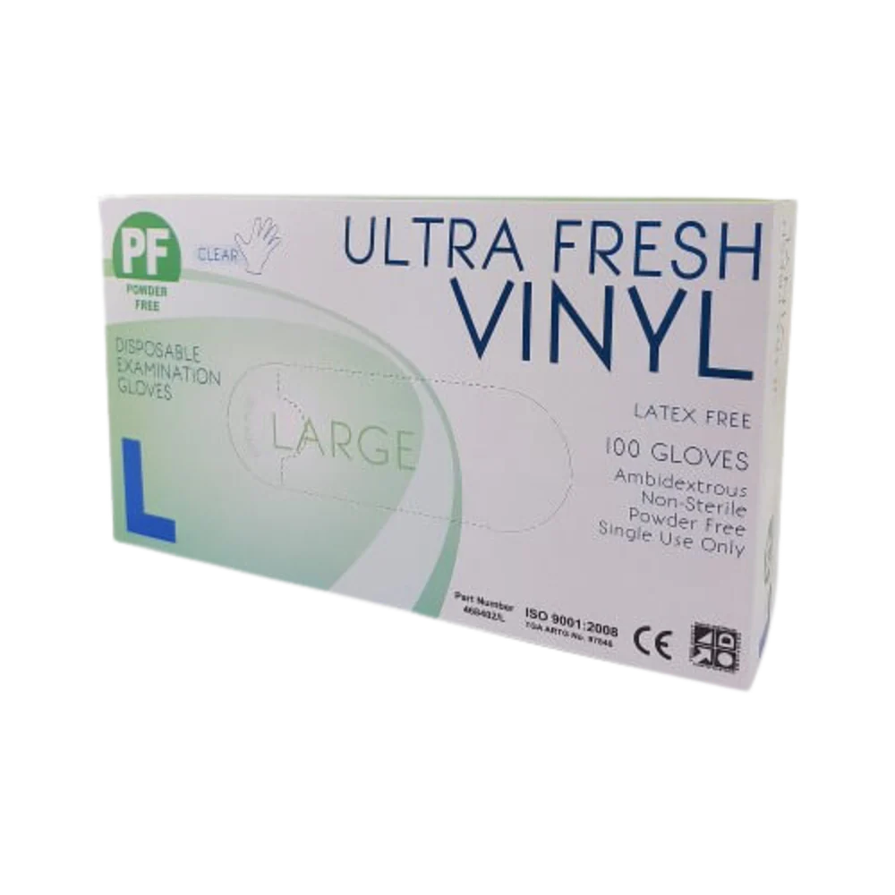 ULTRA FRESH Vinyl Disposable Powder Free Gloves (Clear) Box/100