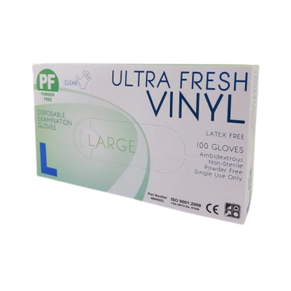 ULTRA FRESH Vinyl Disposable Powder Free Gloves (Clear) Box/100