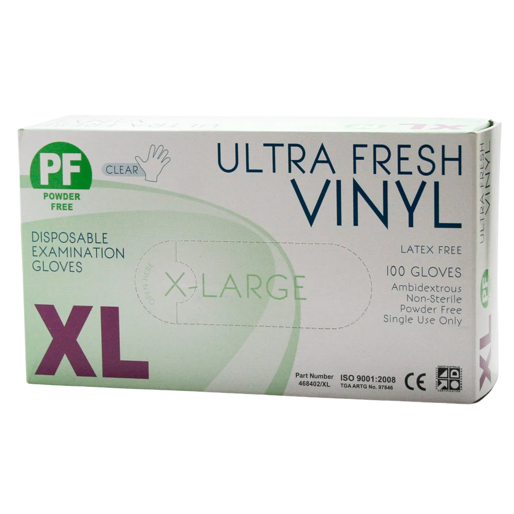 ULTRA FRESH Vinyl Disposable Powder Free Gloves (Clear) Box/100