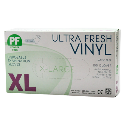 ULTRA FRESH Vinyl Disposable Powder Free Gloves (Clear) Box/100